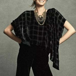 Eileen Fisher Burnout Plaid Silk Velvet Poncho